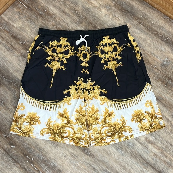 Shein Manfinity Baroque Gold Print Men’s XXL Shirt & Short Set Luxury Statement - Picture 9 of 16